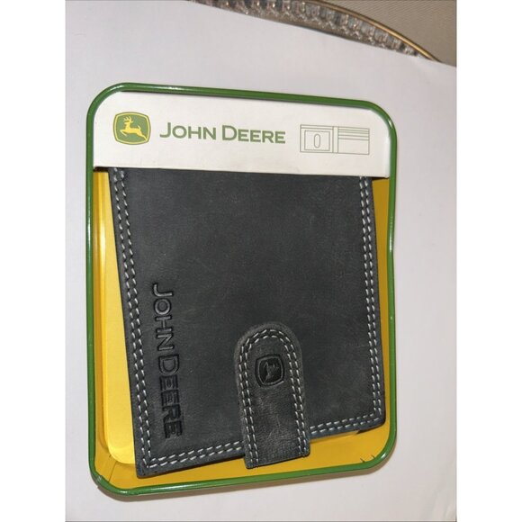 John Deere Men's Wallet Deep Gray W/Logo Passcase Leather Wallet New - Picture 2 of 12